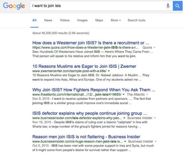 اقدام مبتکرانه گوگل در منصرف کردن کاربران از پیوستن به داعش (عکس)