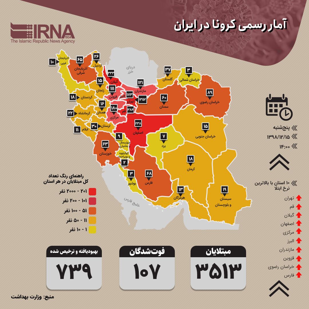 آمار رسمی کرونا در ایران