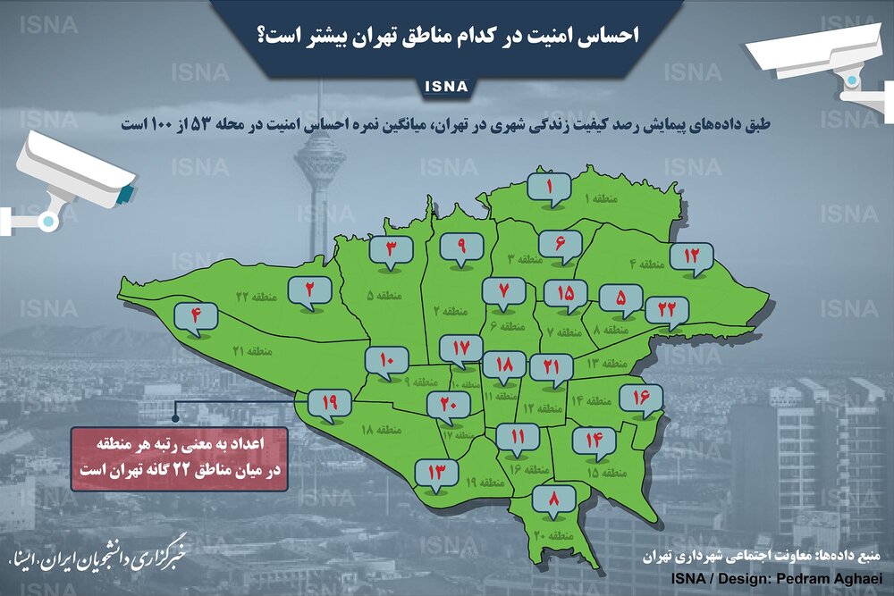 احساس امنیت در کدام مناطق تهران بیشتر است؟ +اینفوگرافیک