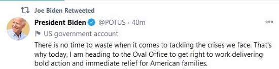 اولین توئیت بایدن در قامت رئیس‌جمهور
